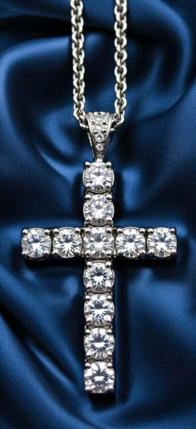 Diamant-Kreuz-Anhänger 750 Gold an Platin-Kette