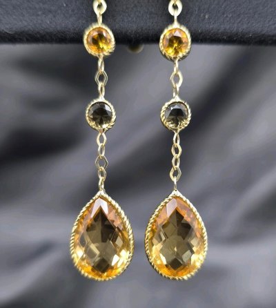 Ohrringe 750 Gold Rauchquarz Citrin Creolen