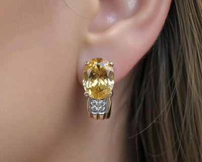 Creolen 585 Gelbgold mit Citrin & Diamant