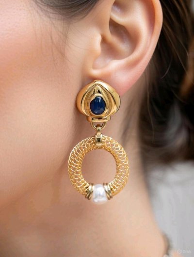 Ohrringe 750 Gold Perle Saphir 2,5 ct