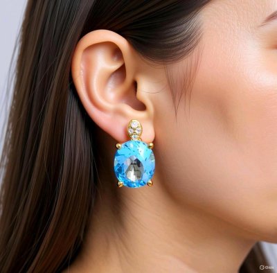 750 Gold Ohrringe Blautopas Diamanten