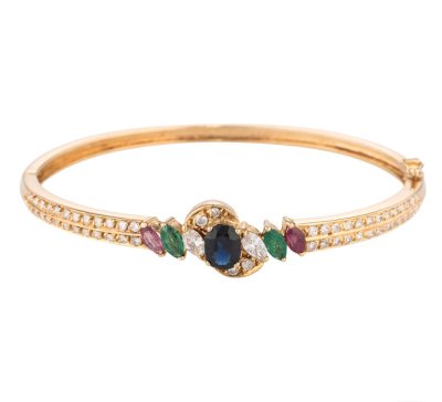 Armreif 750 Gelbgold Diamant Saphir Rubin Smaragd