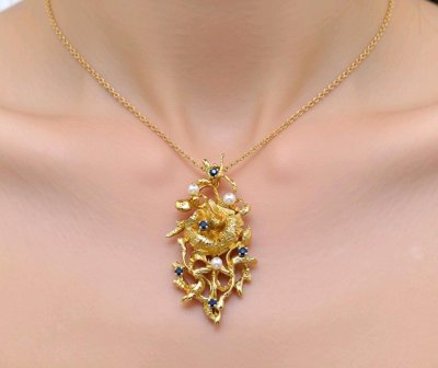 Anhänger 750 Gelbgold Saphir 0,3 ct und Perle