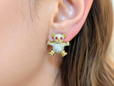 Ohrringe 750 Gold Diamant 2,1 ct Rubin 0,1 ct Stecker