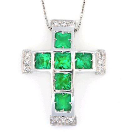 Kreuzanhänger 750 Gold 1,9 ct Diamant Smaragd Kette