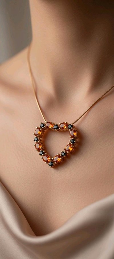 Collier 585 Gold mit Citrin & Rauchquarz
