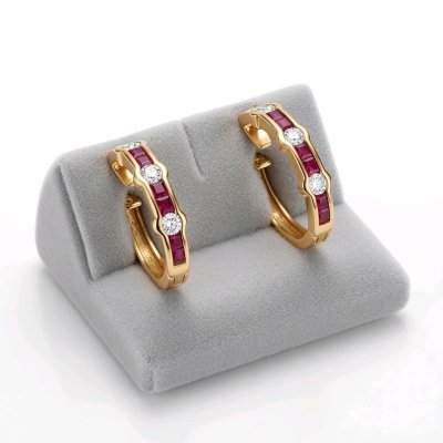 750 Gold Ohrringe Creolen Rubin 1,1 ct & Diamant 0,7 ct