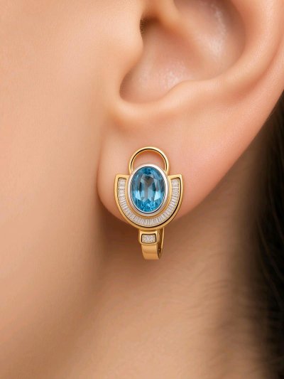 750 Gold Creolen mit Diamant & Aquamarin