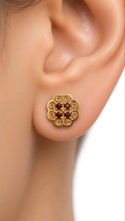 Ohrringe 585 Gelbgold Creolen mit Granat