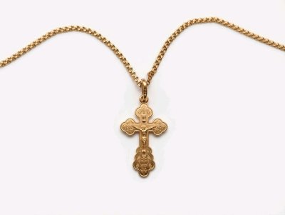 585 Gelbgold Halskette Figaro mit Kreuz-Anhänger