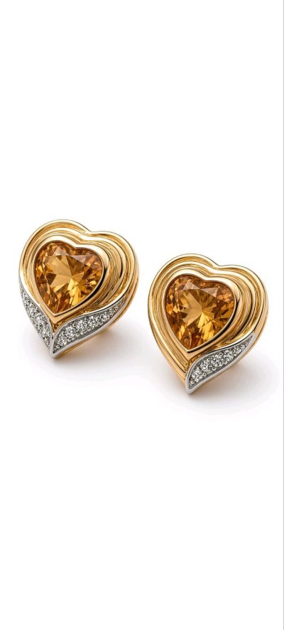 585 Gelbgold Creolen mit Citrin & Diamant