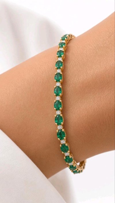 585 Gold Armreif Smaragd & Diamanten