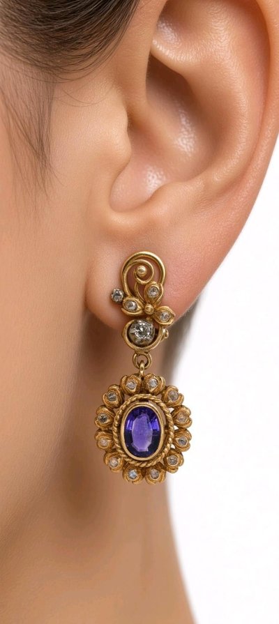 585 Gold Ohrringe Creolen mit Diamant Amethyst