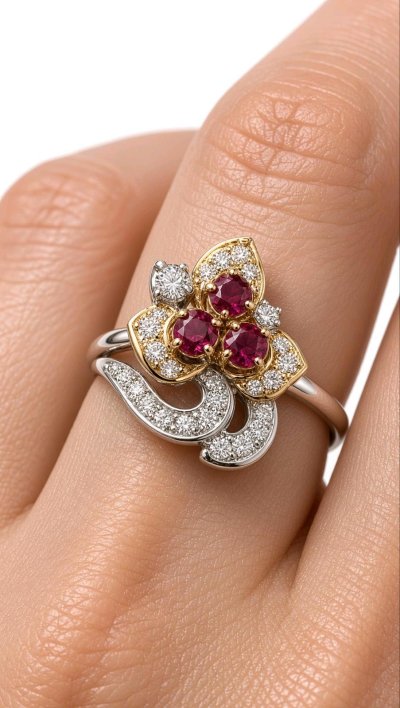 Verlobungsring 750 Gold Diamant 0,97 ct Rubin
